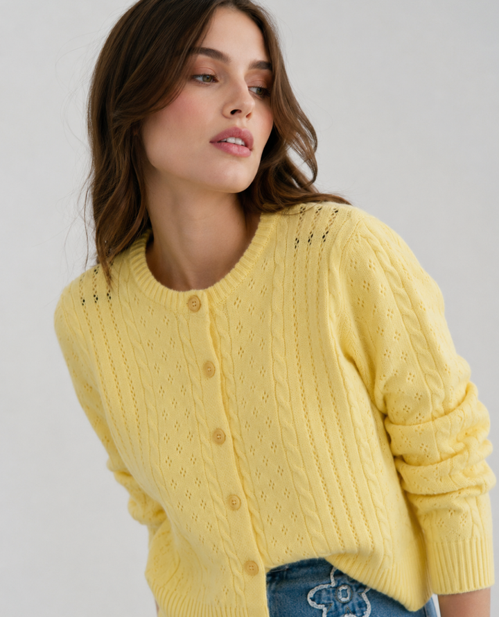 Cardigan Trenzado Amarillo Botones