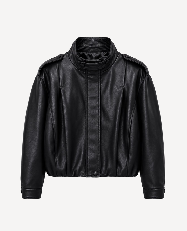 Chaqueta Manga Puff Efecto cuero Negro