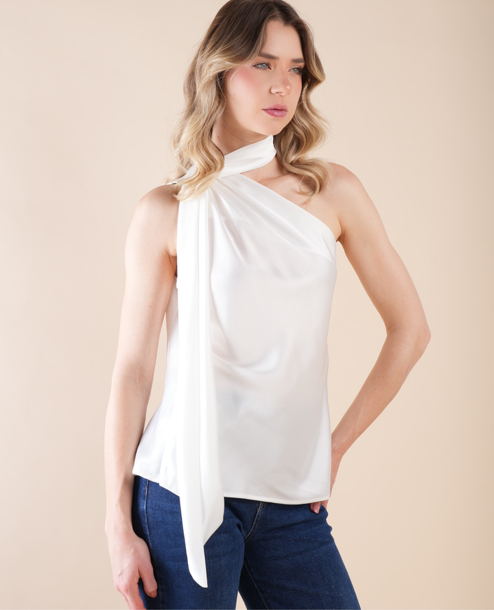 Top Lazo Cuello blanco