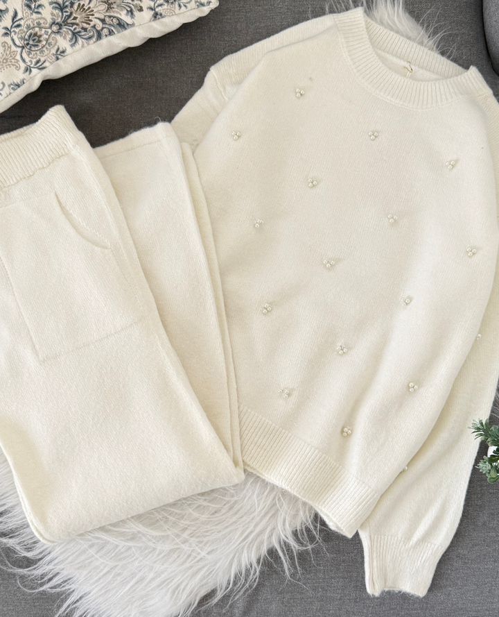 Set pantalón - saco perlas Blanco