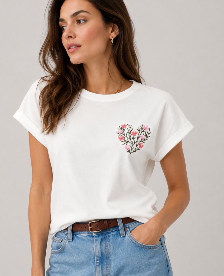 Camiseta bordado Corazon