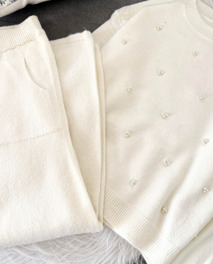 Set pantalón - saco perlas Blanco