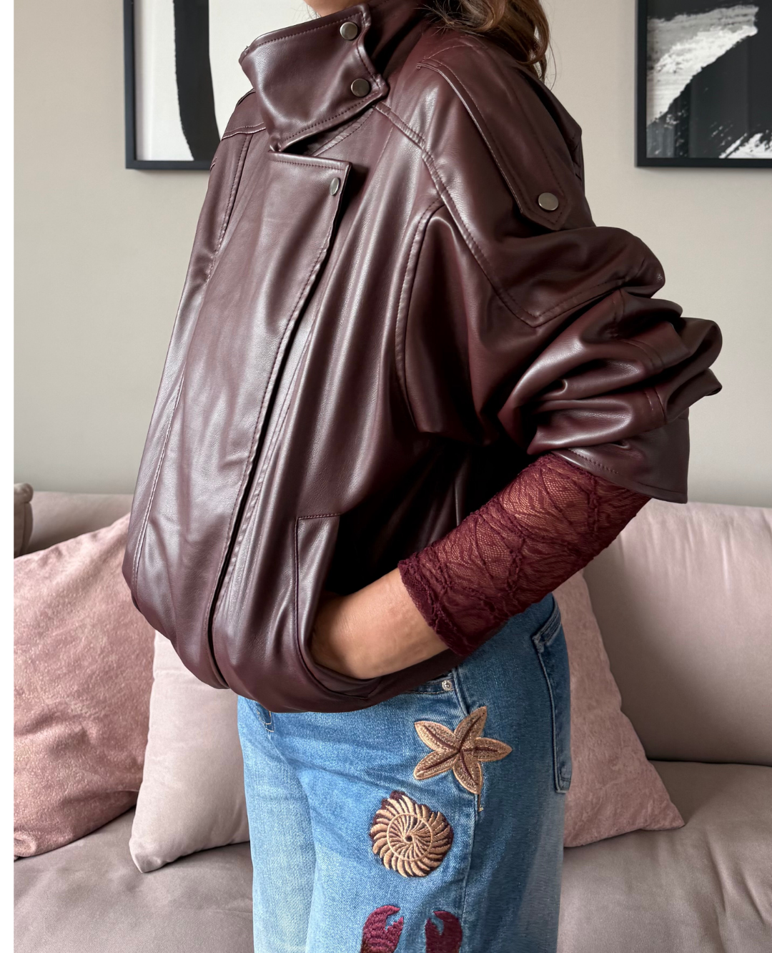 Chaqueta Burgundy Vino efecto cuero