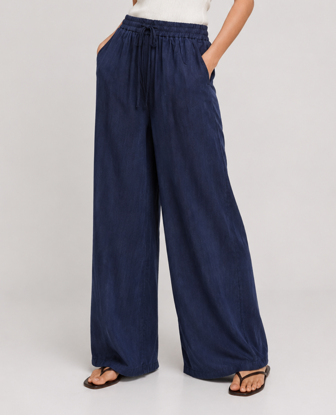 Pantalon Chambray Ancho Azul Oscuro