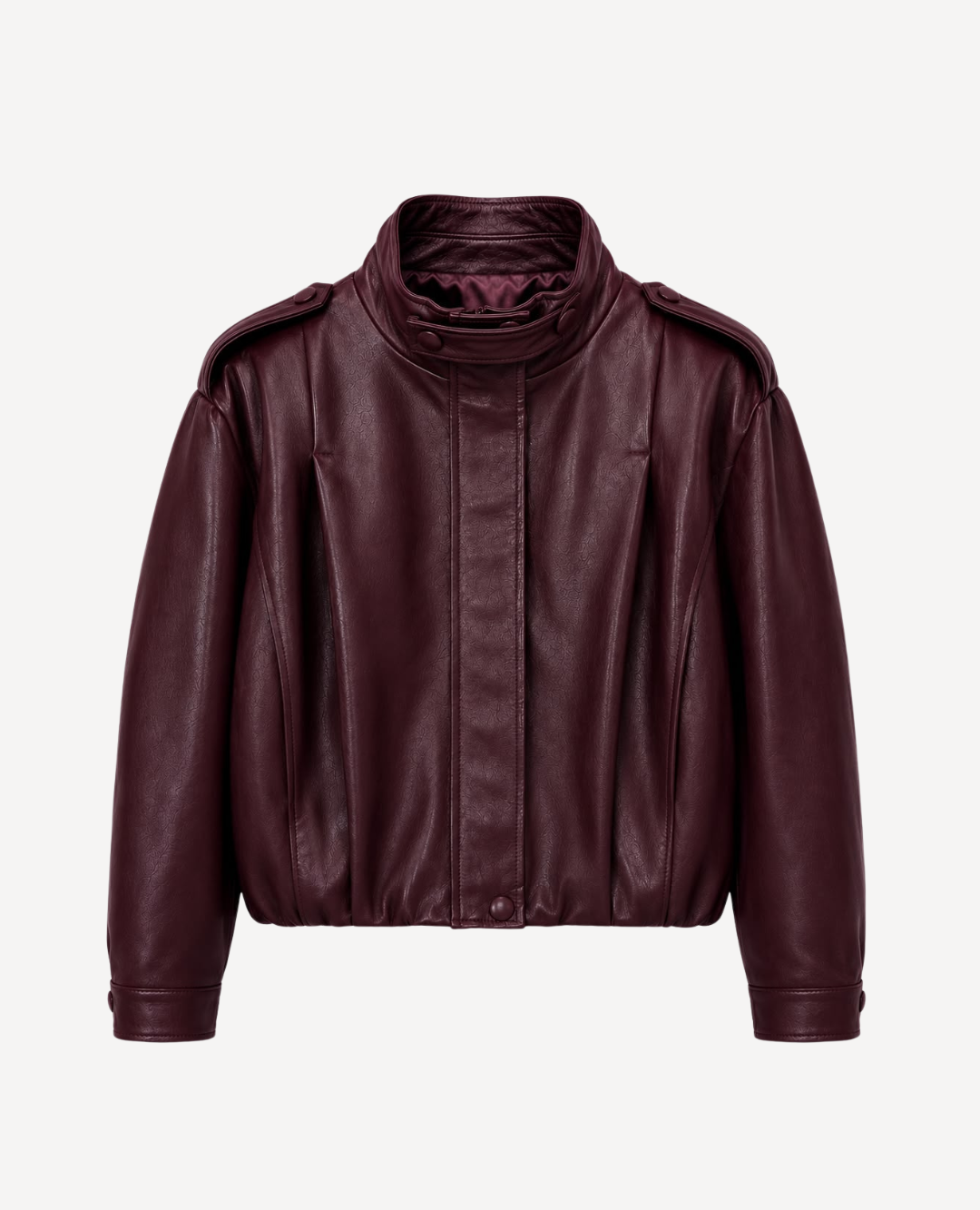 Chaqueta Manga Puff Efecto Cuero Vino