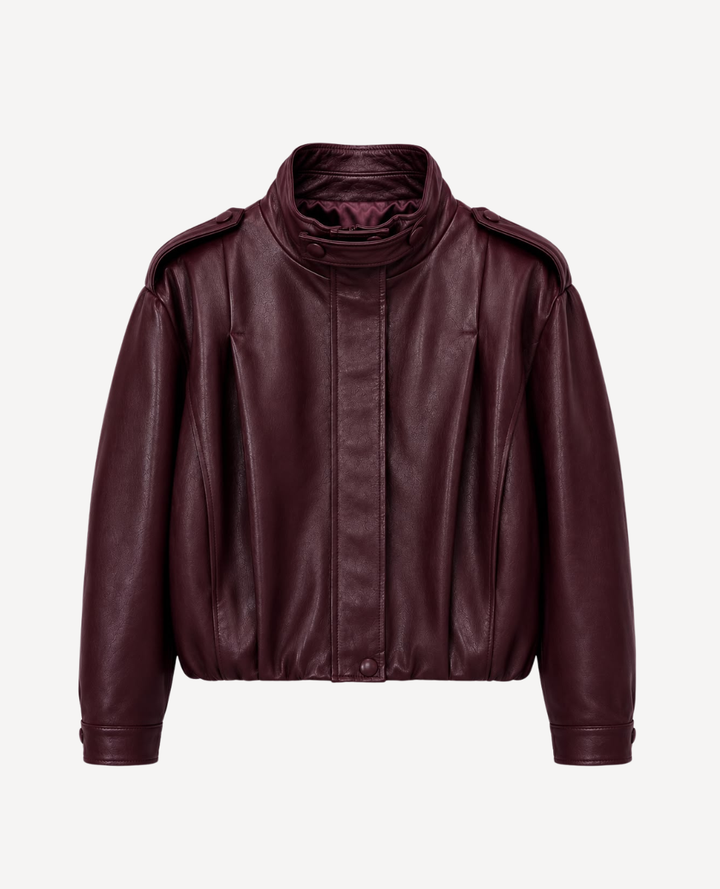 Chaqueta Manga Puff Efecto Cuero Vino
