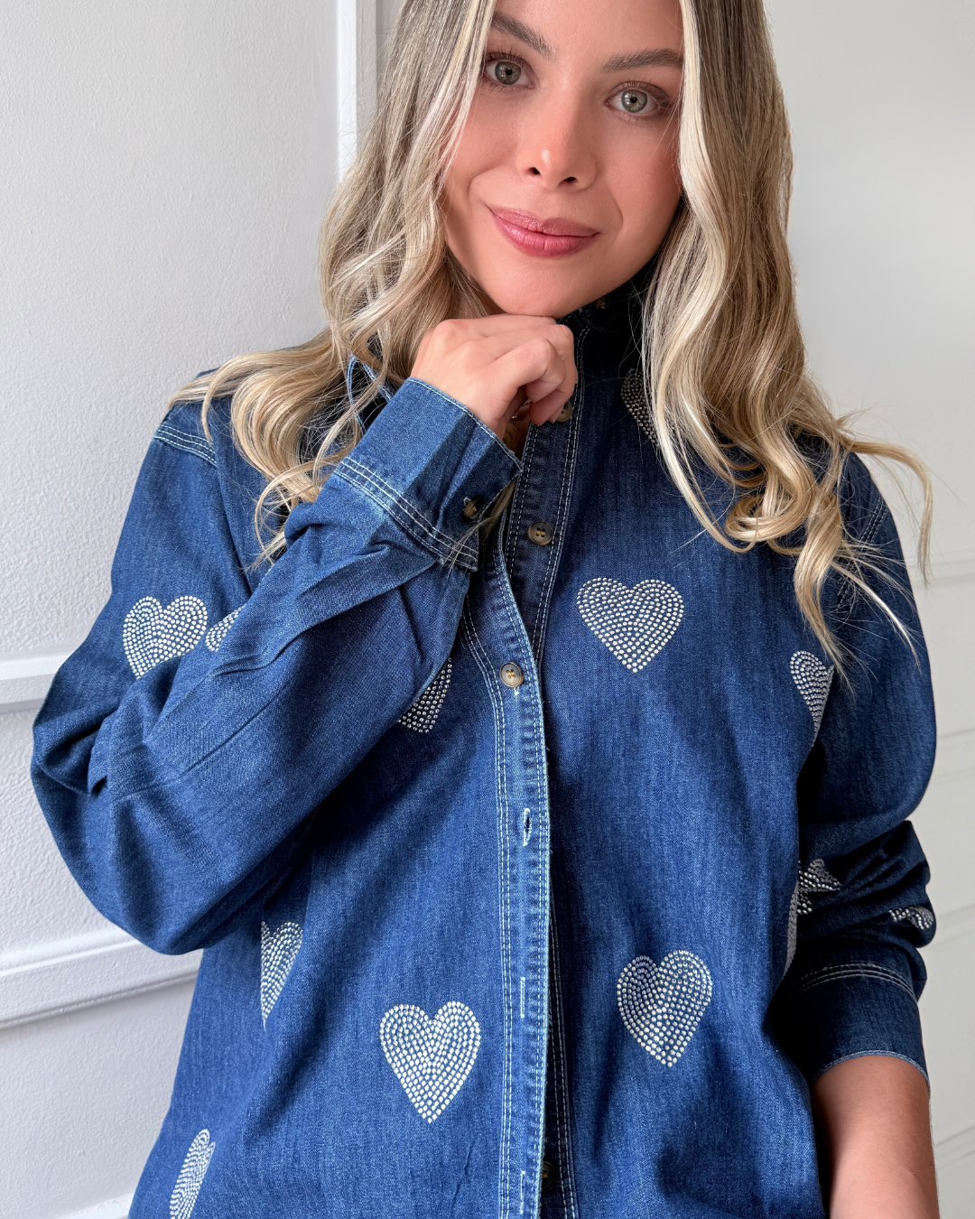 Chaqueta Denim corazones Brillo