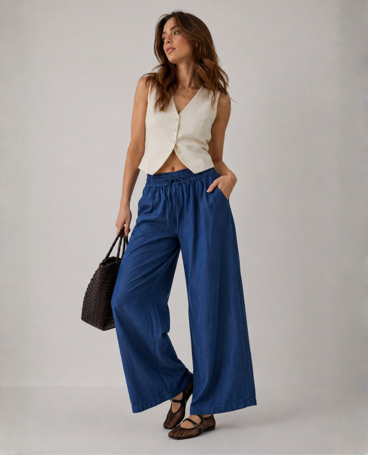 Pantalon Chambray Ancho Azul