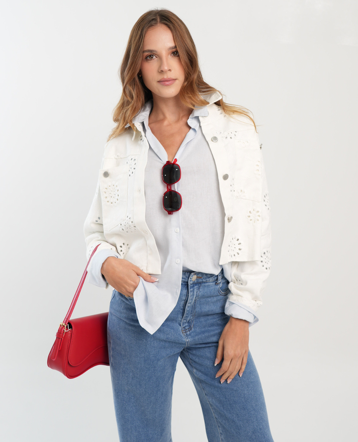 Chaqueta bordada ojalillo Blanca