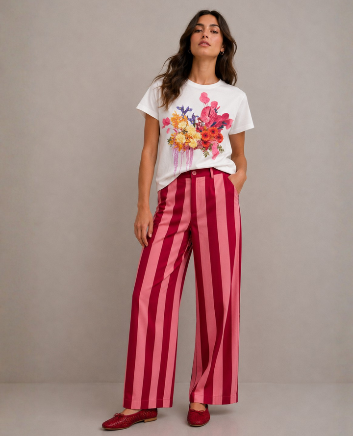 Pantalón Rayas Fucsia Vino