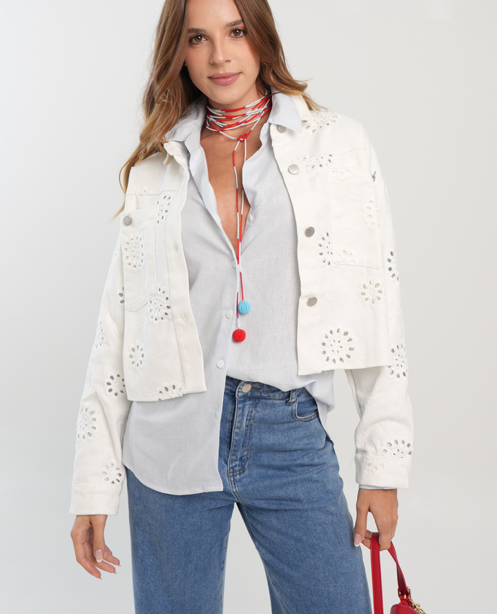 Chaqueta bordada ojalillo Blanca