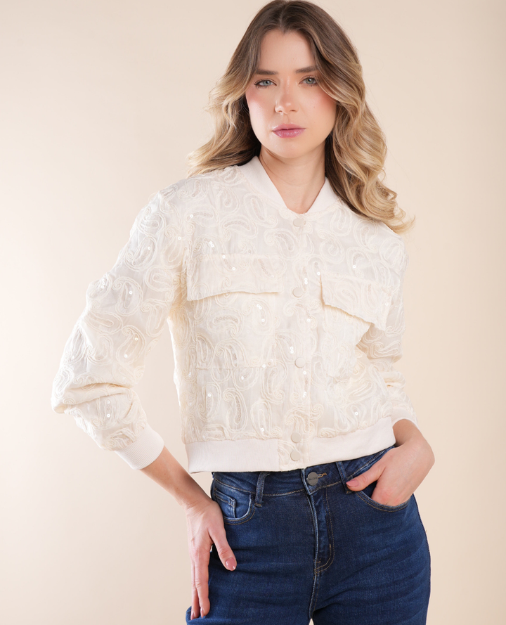 Chaqueta con Lentejuelas Beige