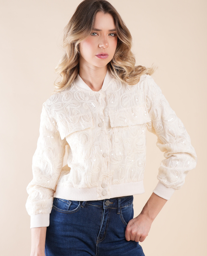Chaqueta con Lentejuelas Beige