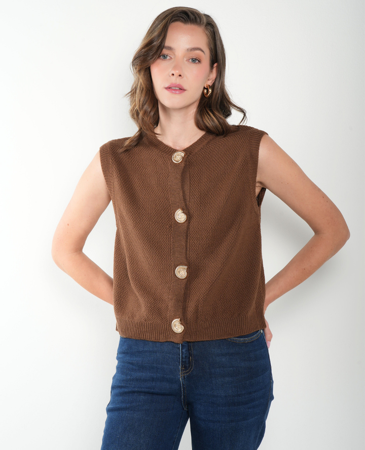 Chaleco Botones Caracol Cafe