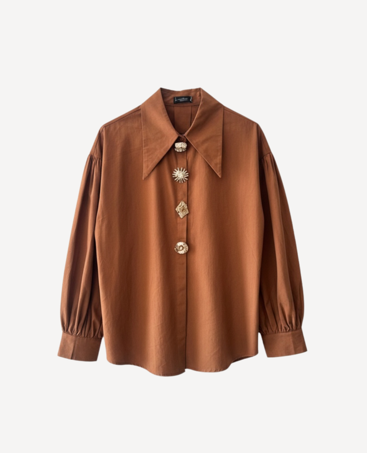 Camisa Popelina Botones dorados camel