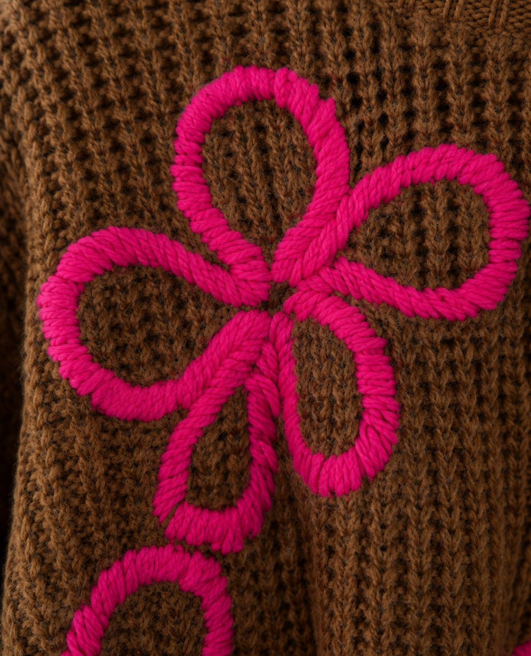 Saco Tejido Café Flores Fucsia