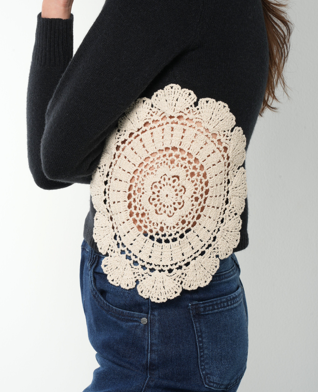 Saco Tejido Flor bordada Torchon