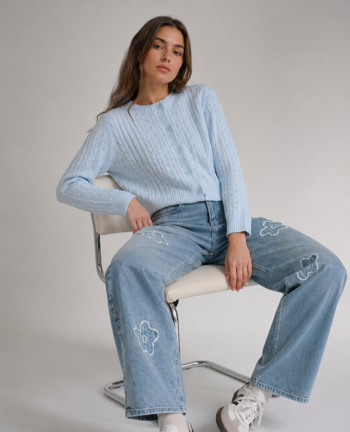 Jean Barrel flores Azul