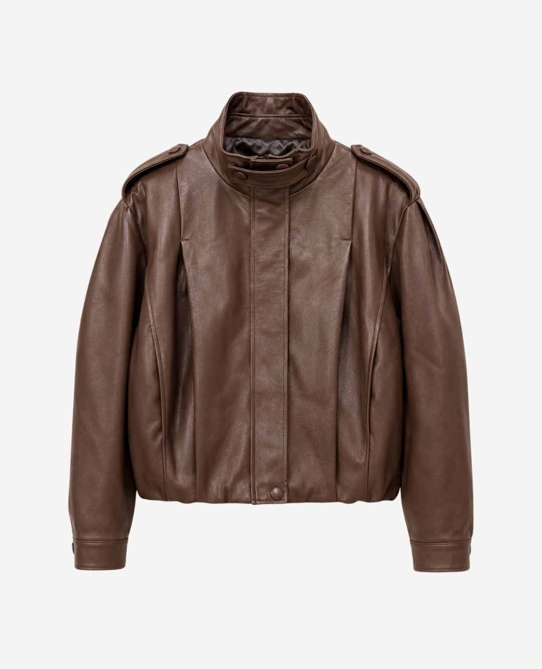 Chaqueta Manga Puff efecto Cuero Chocolate