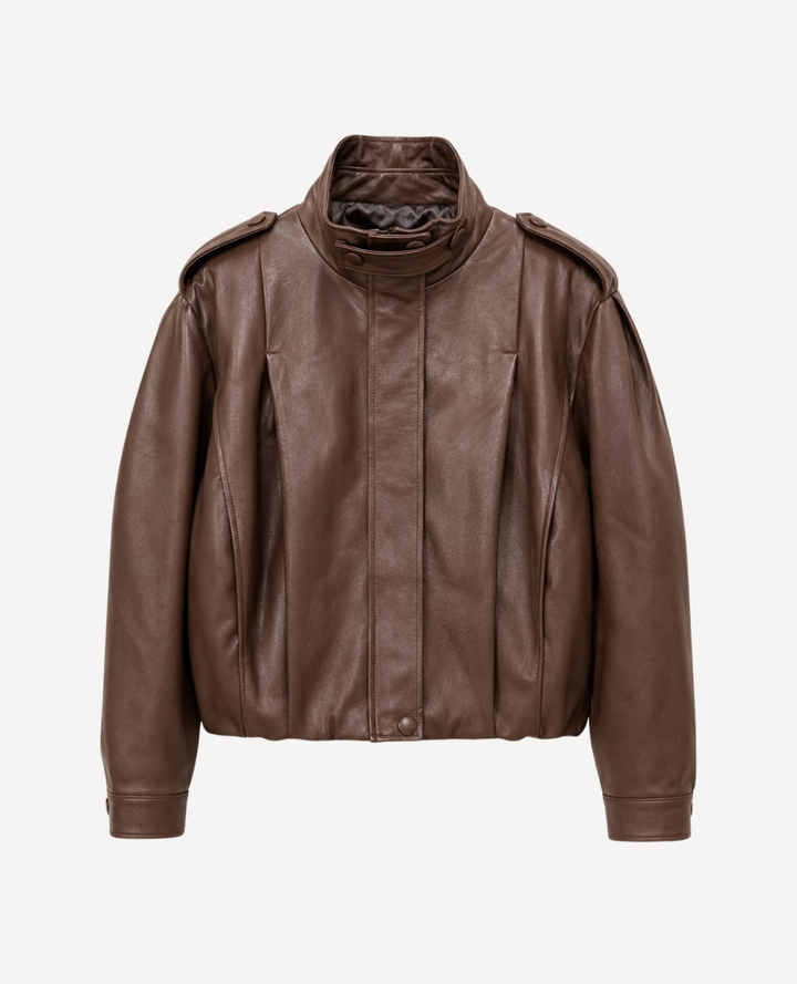 Chaqueta Manga Puff efecto Cuero Chocolate