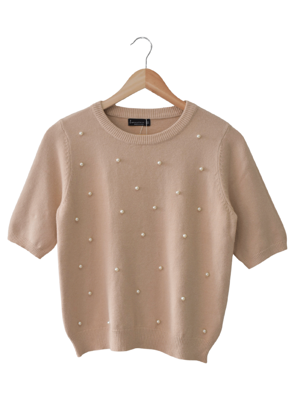 Saco manga corta perlas beige