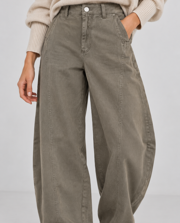 Pantalón Estilo Barrel Verde Oliva