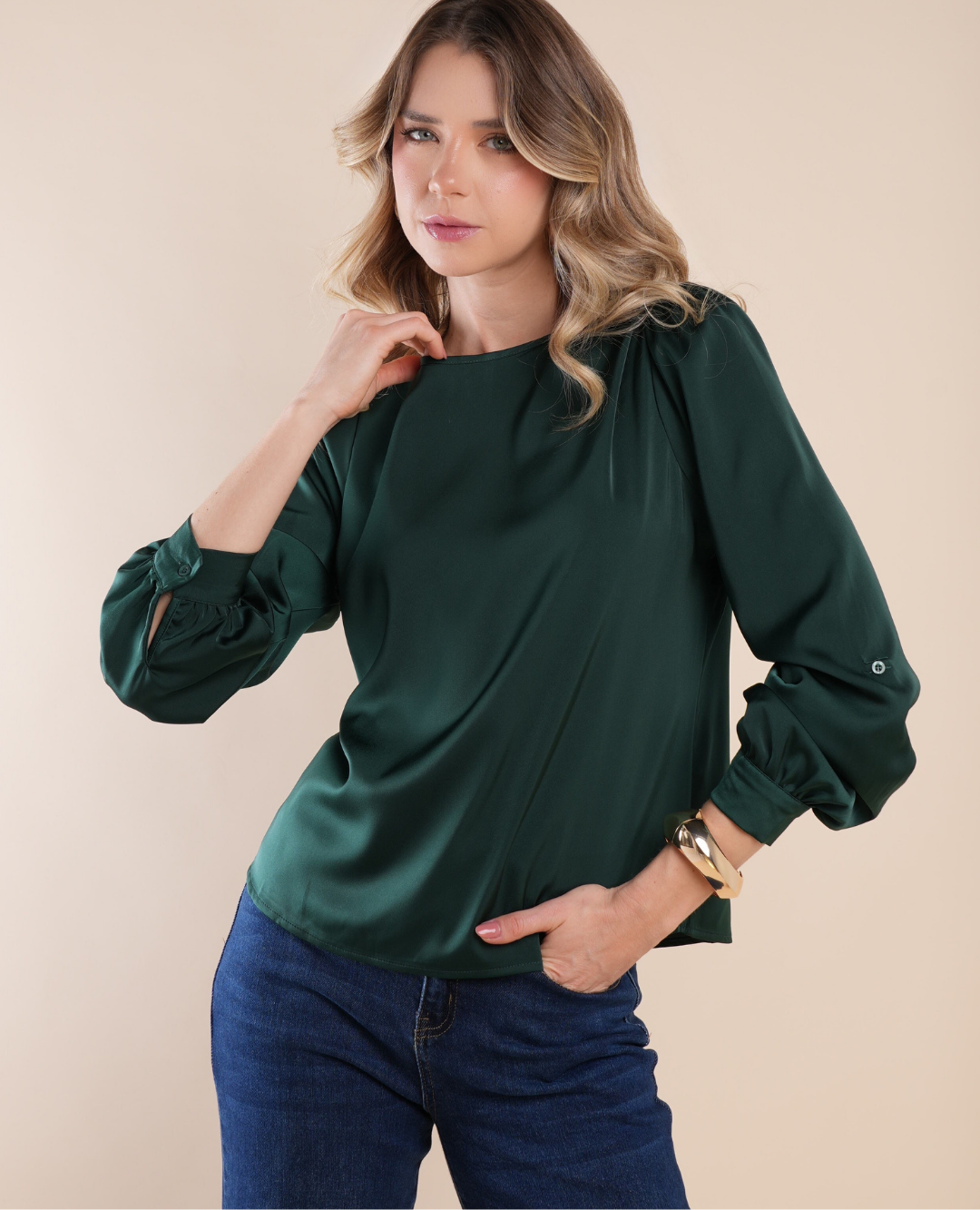 Blusa Satinada Manga larga Verde