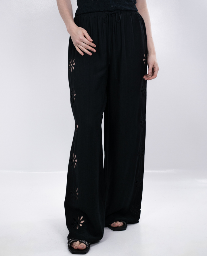 Pantalon Palazo Flores Ojalillo negro