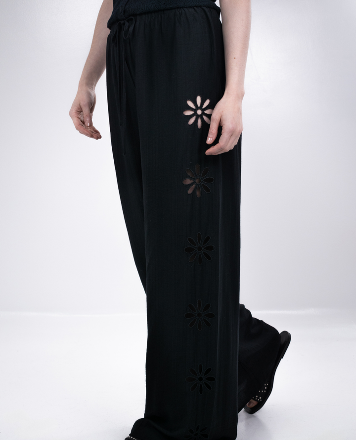 Pantalon Palazo Flores Ojalillo negro