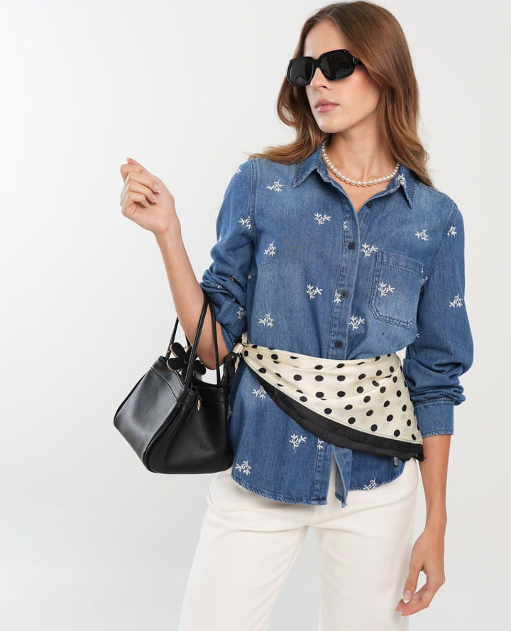 Camisa Denim Hojas bordadas