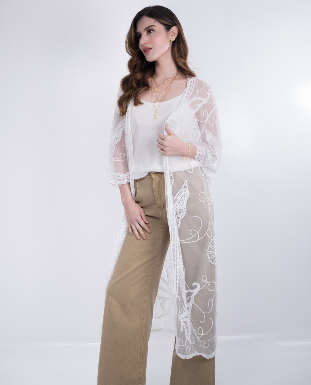 Kimono en malla Blanco