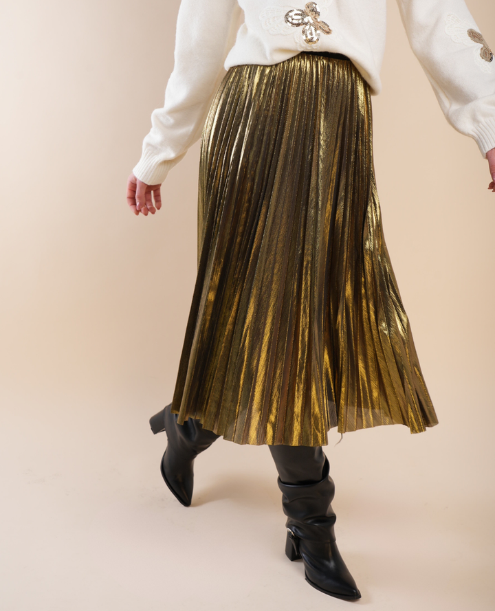 Falda Plisada Metalizada dorada