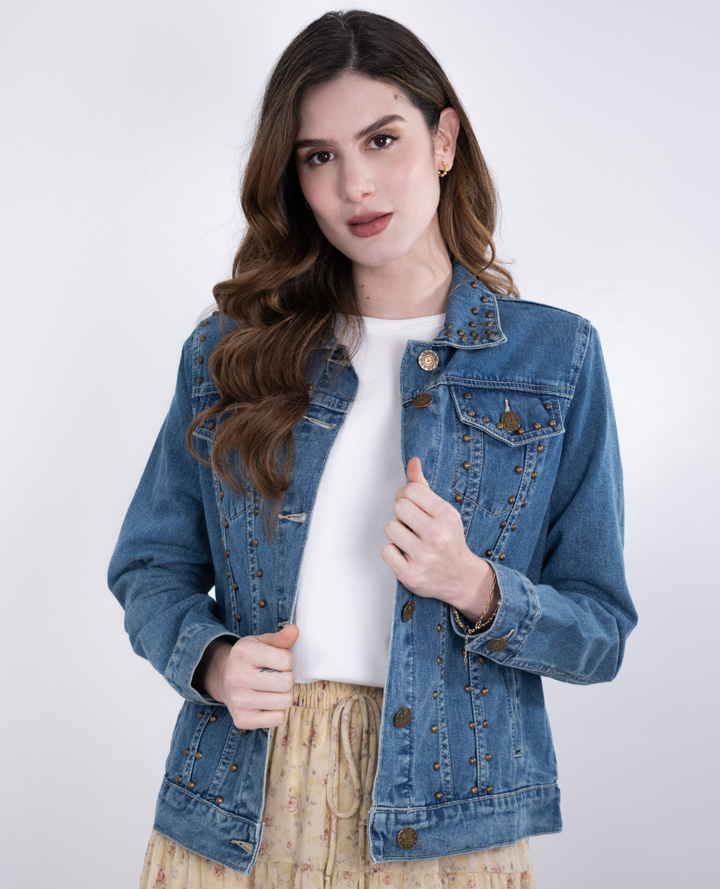 Chaqueta azul denin taches