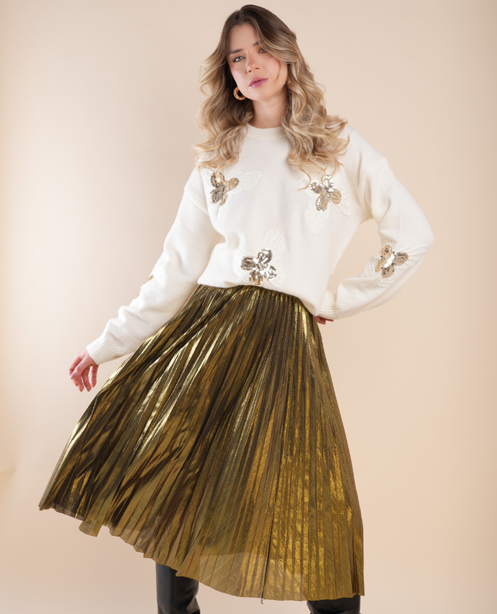 Falda Plisada Metalizada dorada