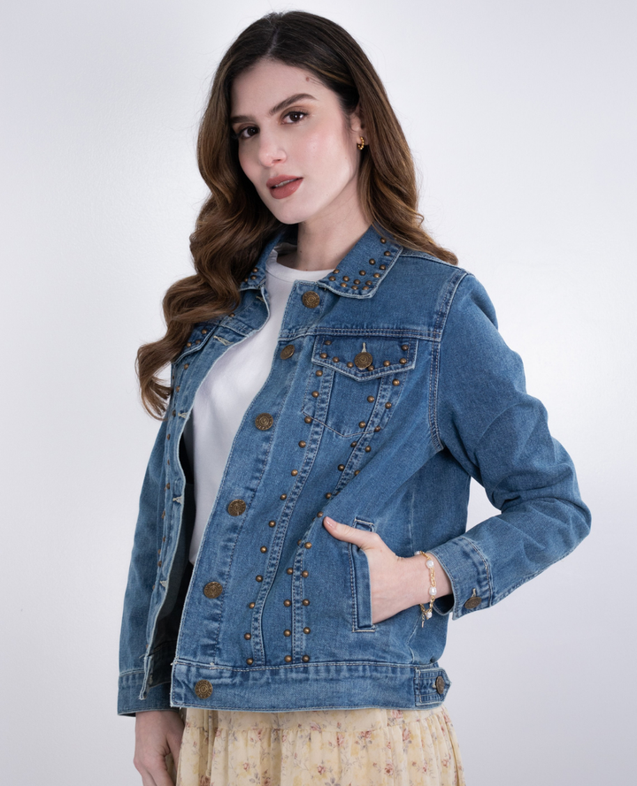 Chaqueta azul denin taches
