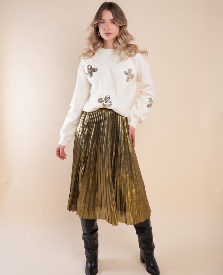 Falda Plisada Metalizada dorada