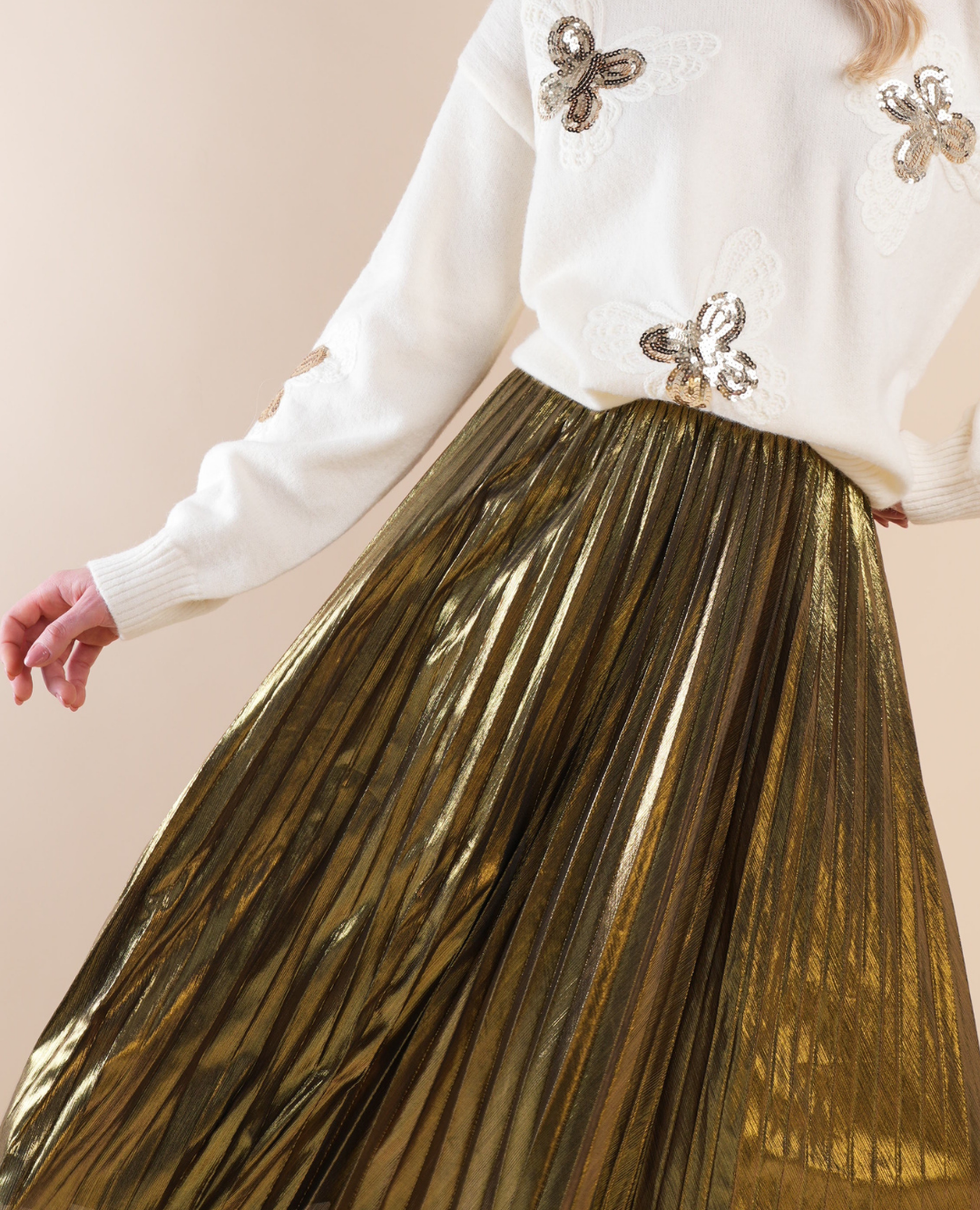 Falda Plisada Metalizada dorada