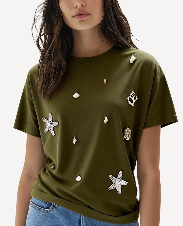 Camiseta conchas de mar verde