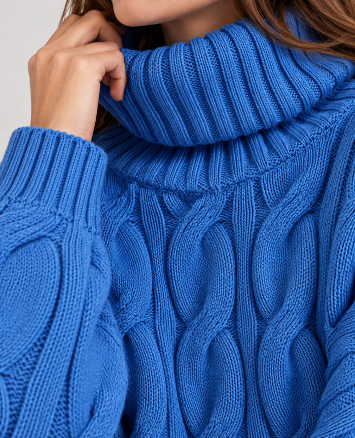 Saco Trenzado cuello tortuga Azul