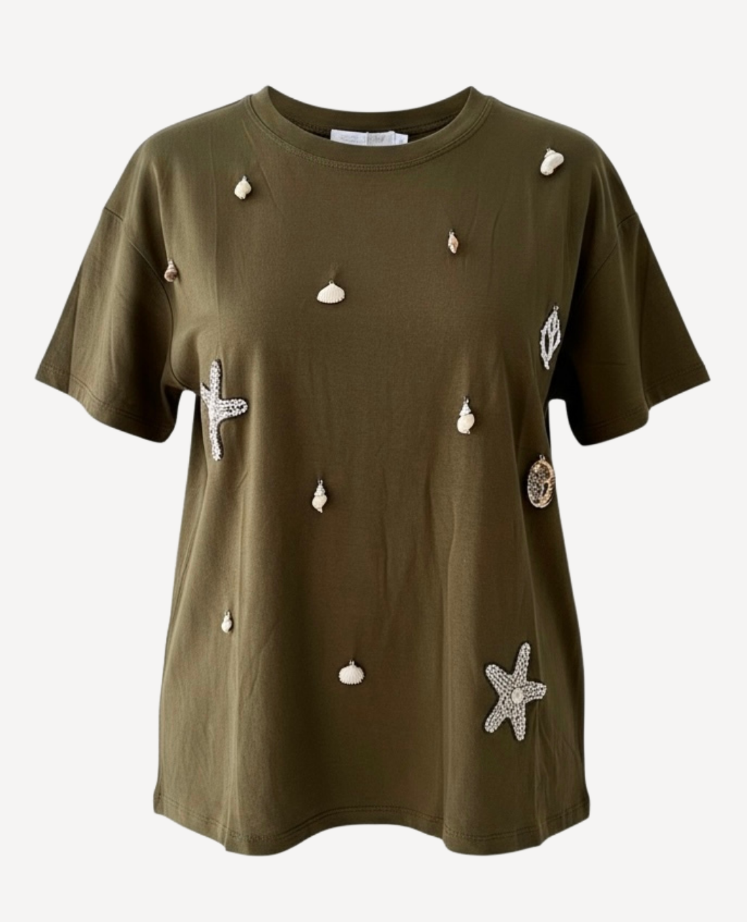 Camiseta conchas de mar verde