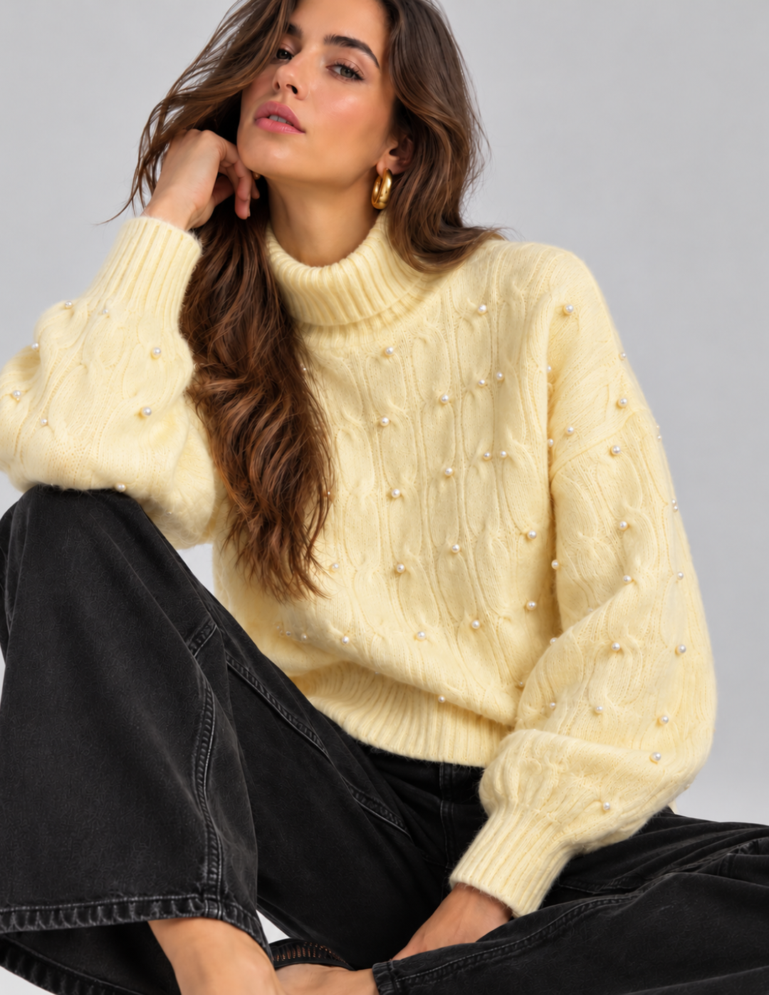 Saco Cuello Tortuga Perlas Amarillo