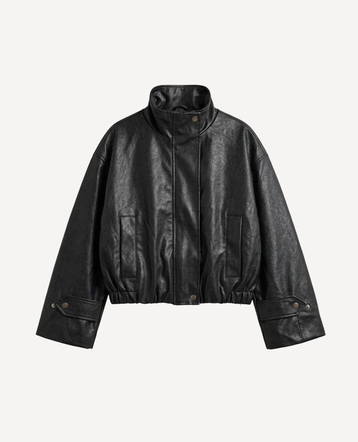 Chaqueta Turn Cuero Craquelado Negra