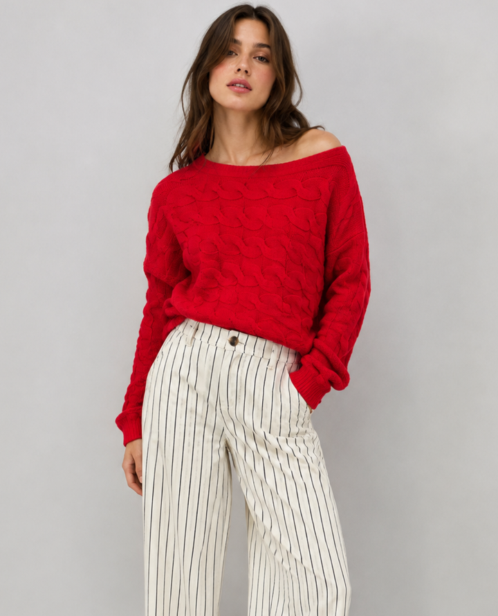 Pantalón Raya Tiza Denim Crema
