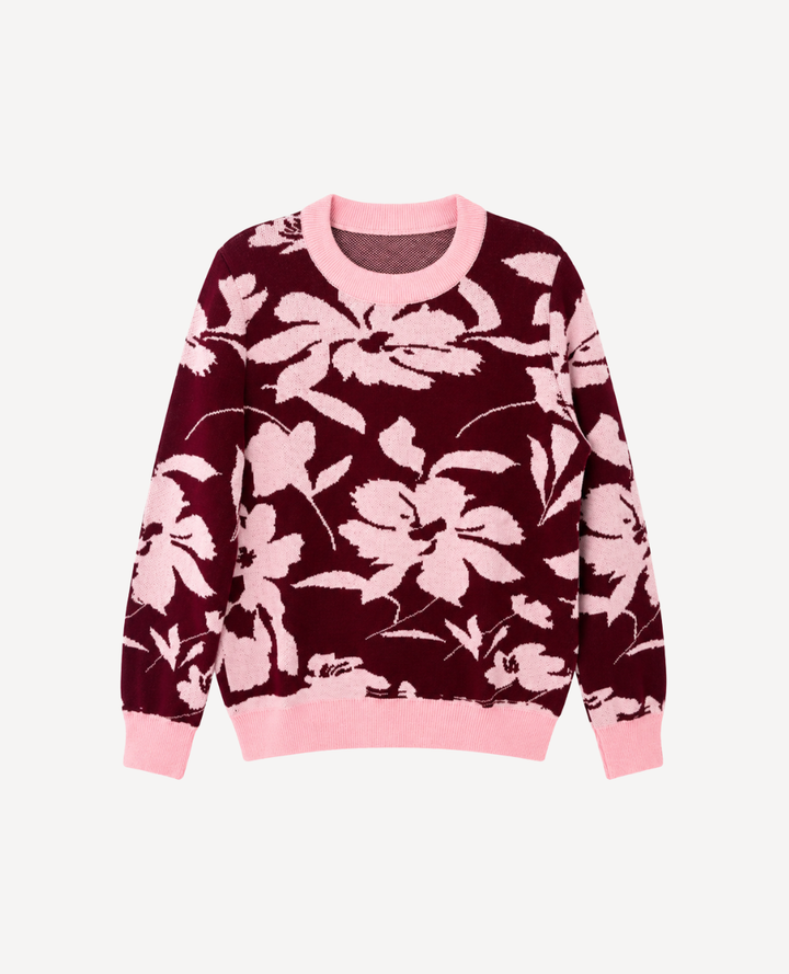 Saco Tejido Flores Vino Rosa