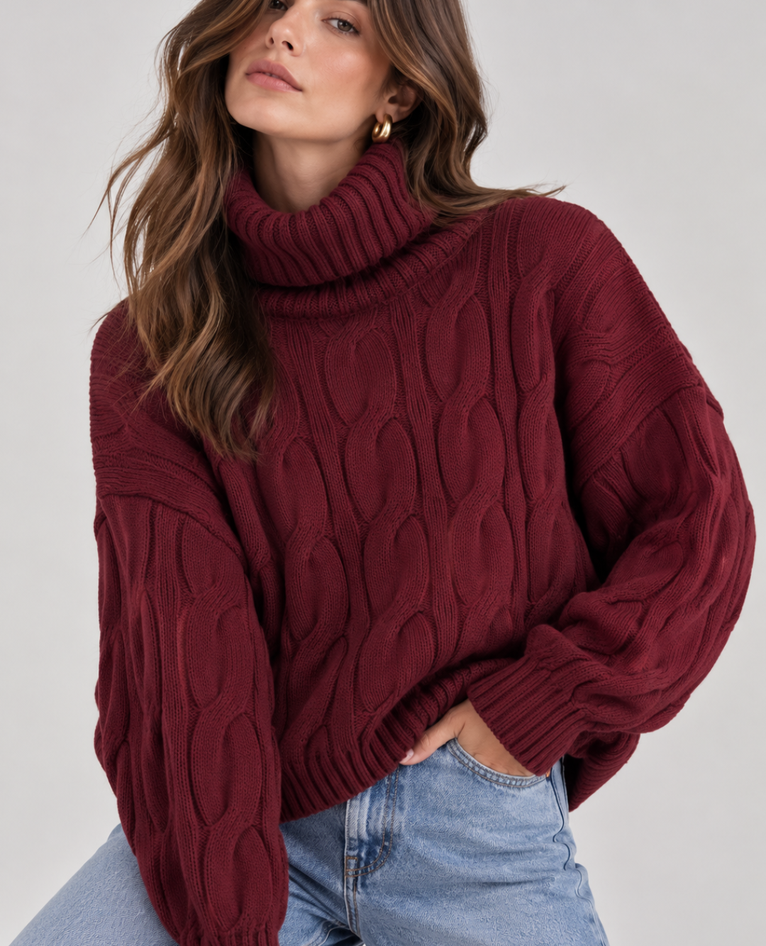Saco Cuello tortuga Trenzado Vino
