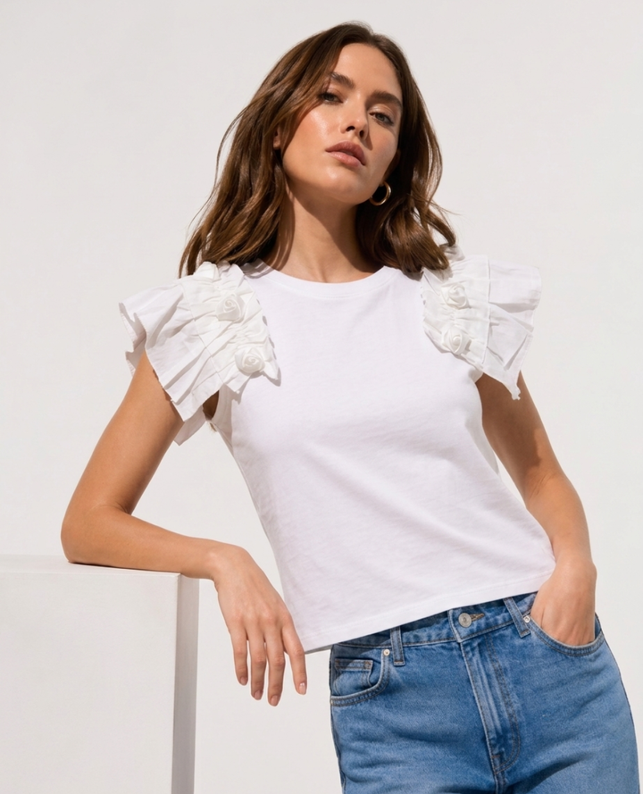Camiseta Manga Boleros Blanca