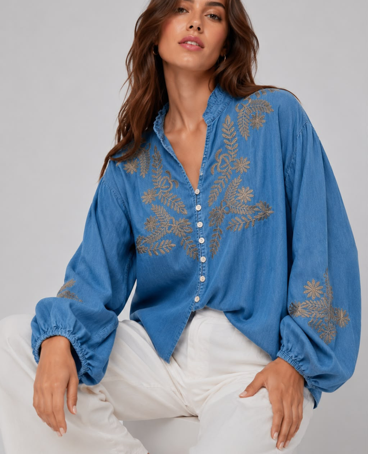 Blusa Denim Bordado viñetas