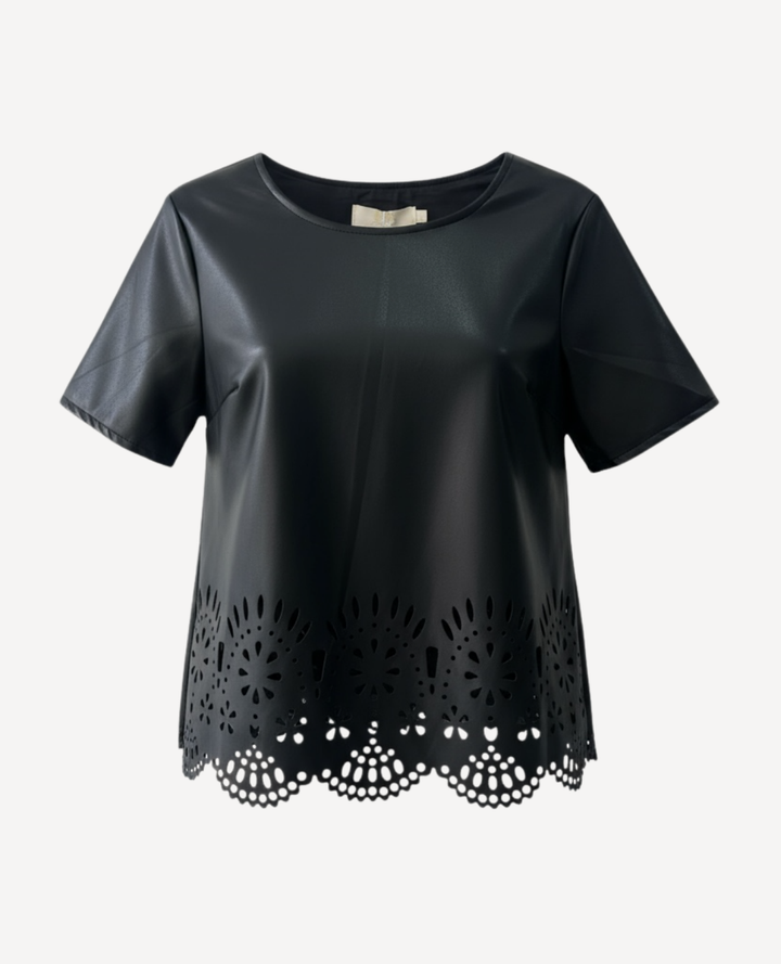 Blusa Cuerina Flores Negra