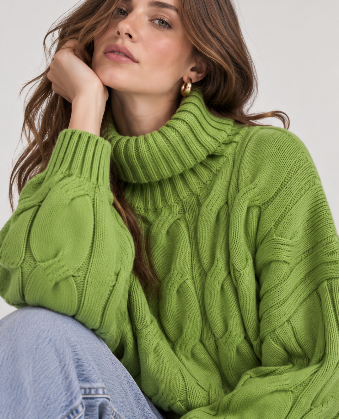 Saco Cuello tortuga Trenzado Verde Biche
