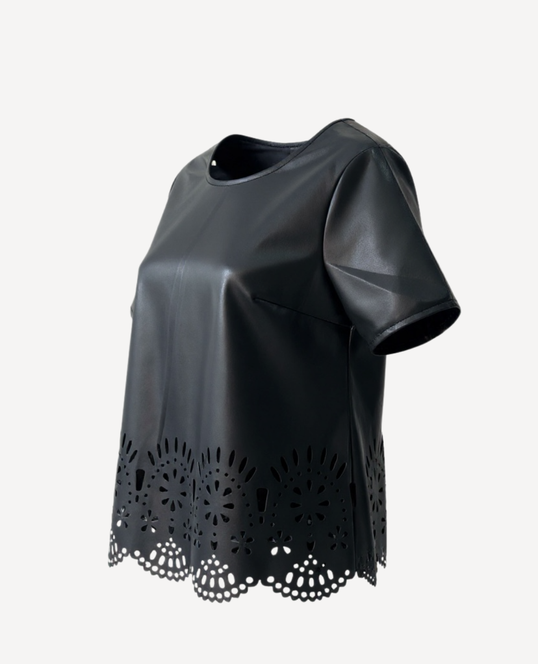 Blusa Cuerina Flores Negra